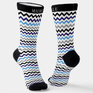 Benutzerdefiniertes Blau Schwarz Weiß Grau Chevron Socken