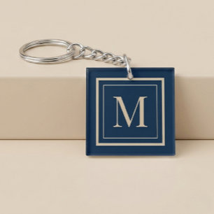 Benutzerdefiniertes Blau & Vanille-Monogramm mit R Schlüsselanhänger