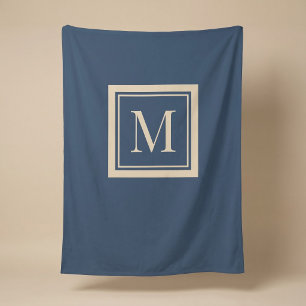 Benutzerdefiniertes Blau & Vanille-Rahmen-Monogram Fleecedecke