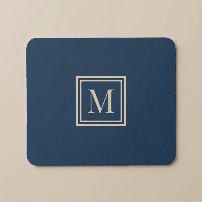 Benutzerdefiniertes Blau & Vanille-Rahmen-Monogram Mousepad (Von Creator hochgeladen)