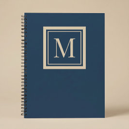 Benutzerdefiniertes Blau & Vanille-Rahmen-Monogram Notizbuch