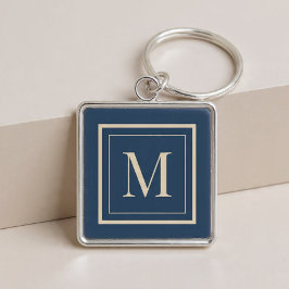 Benutzerdefiniertes Blau & Vanille-Rahmen-Monogram Schlüsselanhänger