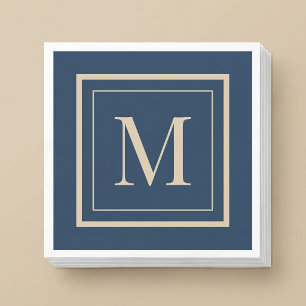 Benutzerdefiniertes Blau & Vanille-Rahmen-Monogram Serviette