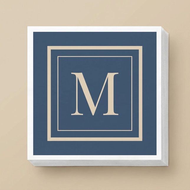 Benutzerdefiniertes Blau & Vanille-Rahmen-Monogram Serviette (Von Creator hochgeladen)