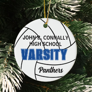 Benutzerdefiniertes Blau Varsity Volleyball Foto W Keramik Ornament