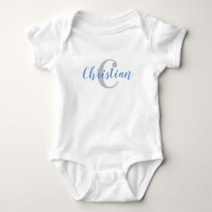 Benutzerdefiniertes blaues Namens- und graues Anfa Baby Strampler