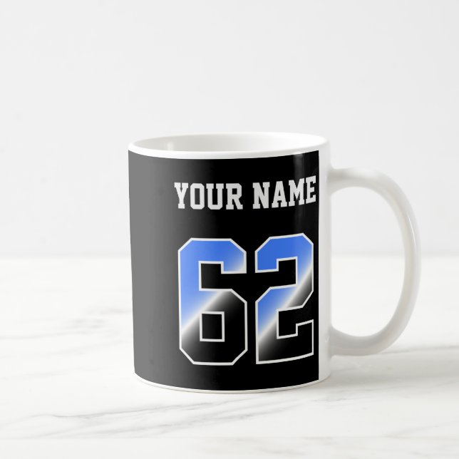 Benutzerdefiniertes Blaues Nummer 62 Personalisier Kaffeetasse (Rechts)