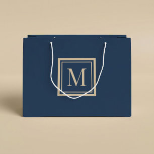 Benutzerdefiniertes blaues und Vanille-Monogramm m Große Geschenktüte