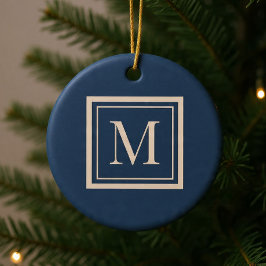 Benutzerdefiniertes blaues und Vanille-Monogramm m Keramik Ornament