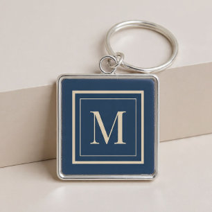 Benutzerdefiniertes blaues und Vanille-Monogramm m Schlüsselanhänger