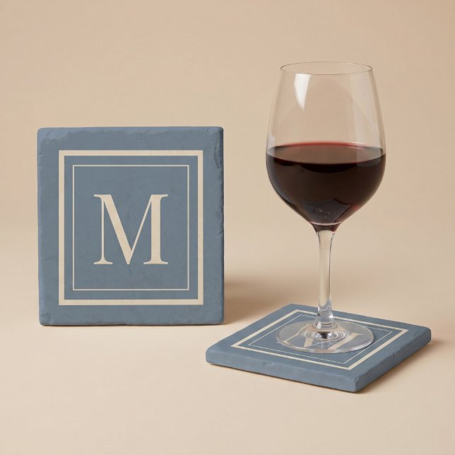 Benutzerdefiniertes blaues und Vanille-Monogramm m Steinuntersetzer (Von Creator hochgeladen)