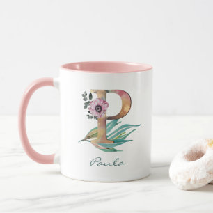Benutzerdefiniertes Blumen-P-Letter-Wasserfarben-B Tasse