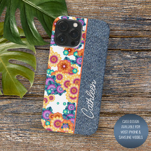 Benutzerdefiniertes Blumenmuster auf Jeans-imitati iPhone 16 Pro Max Hülle