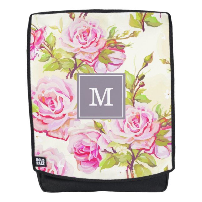 Benutzerdefiniertes Blumenmuster, Monogramm-Backpa Rucksack (Vorderseite)