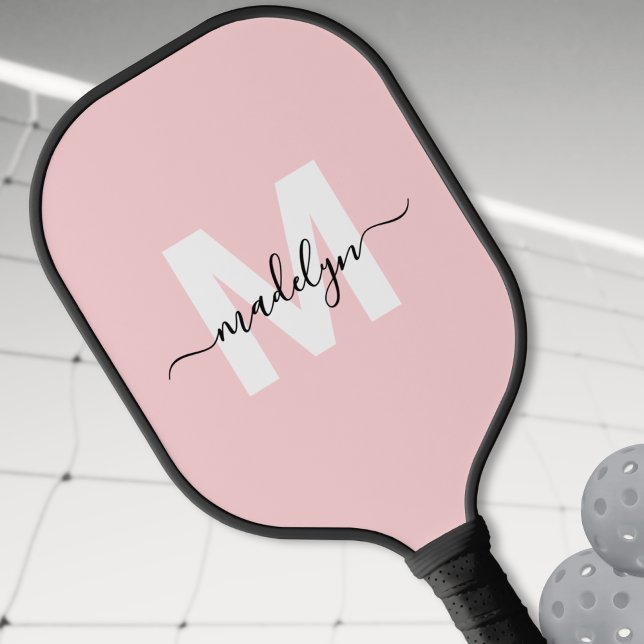 Benutzerdefiniertes Blütenrosa Modename Monogram Pickleball Schläger (Custom Blush Pink Modern Name Monogram Pickleball Paddle)