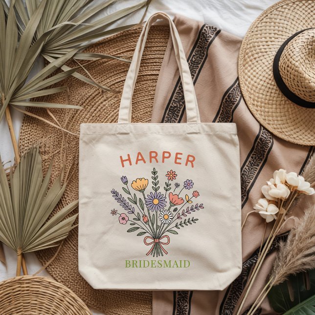 Benutzerdefiniertes Boho-Blumengeschenk für die Br Tragetasche (Custom Boho Floral Tote Bag Gift for Bridesmaid, Custom Bridesmaid Tote Bag Gift for Bridal Party)
