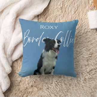 Benutzerdefiniertes Border Collie-Foto Retro Blau- Kissen