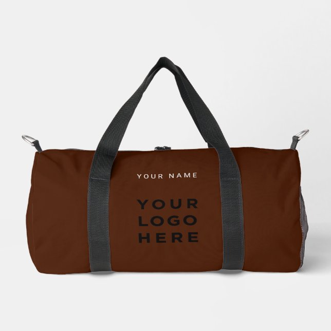 Benutzerdefiniertes braunes Geschäft-Logo Name Ins Duffle Bag (Vorderseite)