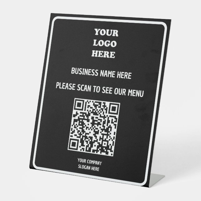 Benutzerdefiniertes Business Modern Black QR Code  Sockelschild (Vorderseite)