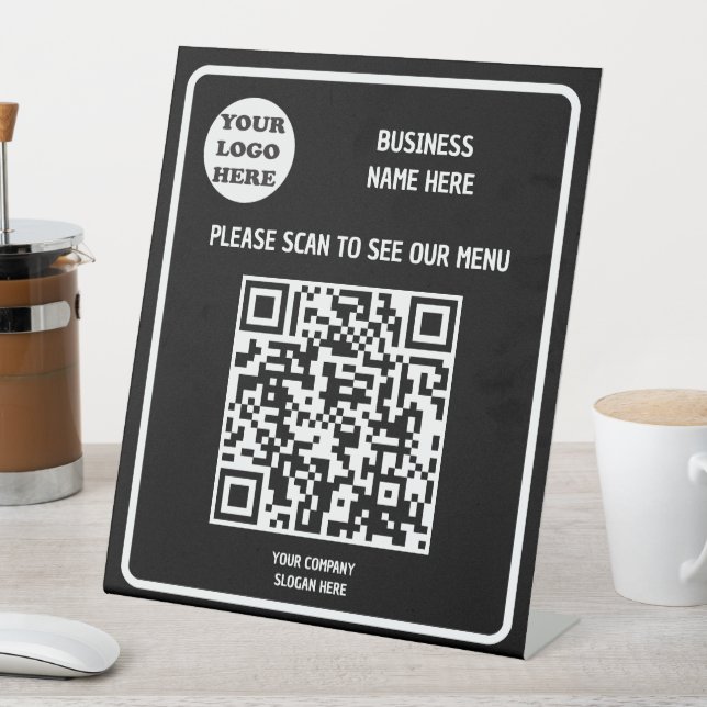 Benutzerdefiniertes Business Modern Black QR Code  Sockelschild (In Situ)