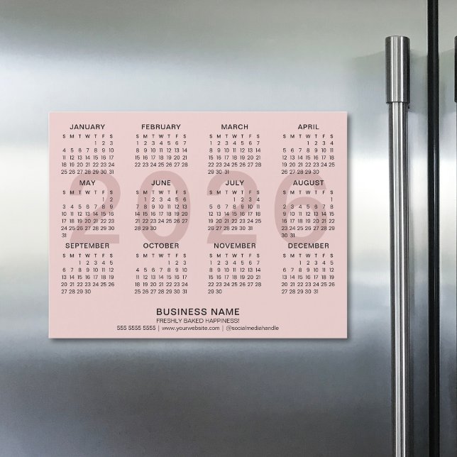 Benutzerdefiniertes Business Pink 2026 Magnetkalen Magnetkarte (Custom Business Pink 2026 Magnetic Calendar)