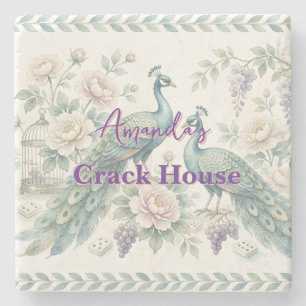 Benutzerdefiniertes Chic Chinoiserie Pfau Mahjong Steinuntersetzer