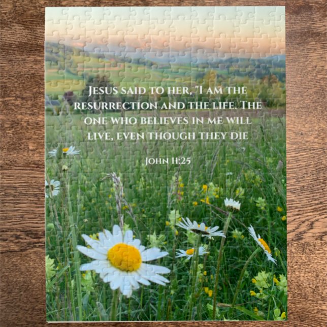 Benutzerdefiniertes Christliches Bibelverse Ursprü Puzzle (This unique jigsaw puzzle is my original photo of Swiss meadow wildflowers with custom Bible verse.
)