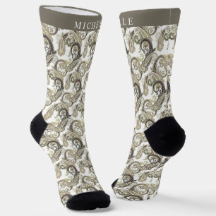 Benutzerdefiniertes Creme-Weiß-Braun-Schwarz-Paisl Socken
