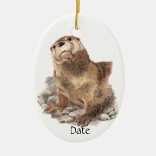 Benutzerdefiniertes Datum Niedlich Fluss Otter, Na Keramik Ornament