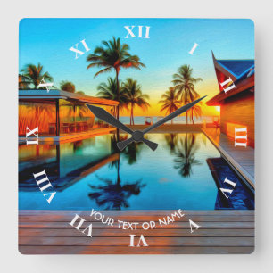 Benutzerdefiniertes Design mit eigenem Text und Fo Quadratische Wanduhr