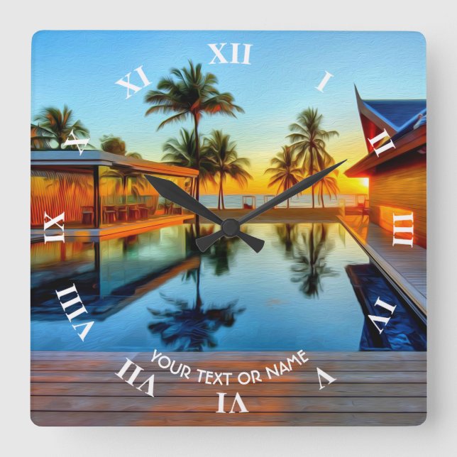 Benutzerdefiniertes Design mit eigenem Text und Fo Quadratische Wanduhr (Vorderseite)
