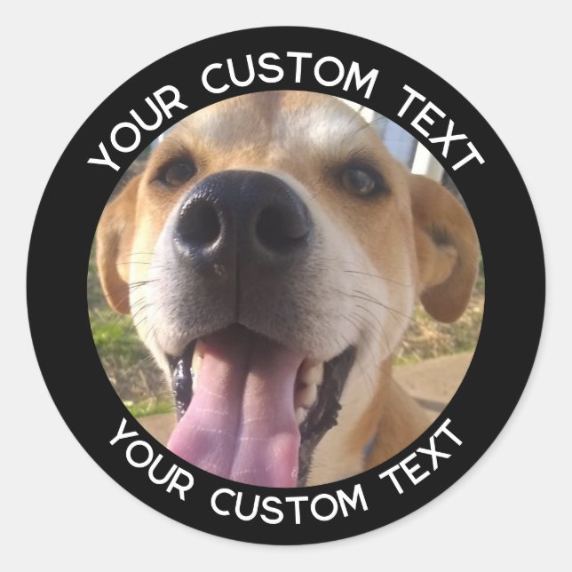 Benutzerdefiniertes Dog-Foto Niedlich Text hinzufü Runder Aufkleber (Vorderseite)