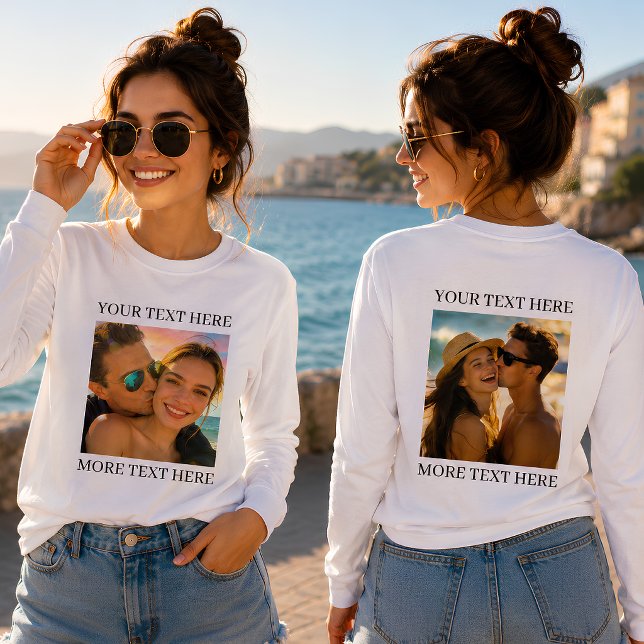 Benutzerdefiniertes doppelseitiges Foto und Text T-Shirt (Von Creator hochgeladen)