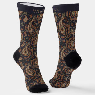 Benutzerdefiniertes Dunkelblau-Beige-Paisleymuster Socken