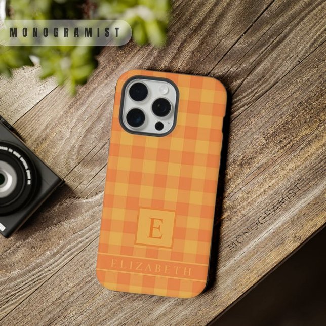 Benutzerdefiniertes dunkelorangefarbenes, hellgelb iPhone hülle (Custom Dark Orange Light Yellow Checkered Pattern iPhone Case)