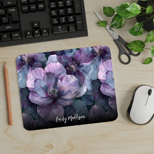 Benutzerdefiniertes dunkles, moody, lila Blumenmus Mousepad