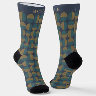Benutzerdefiniertes dunkles Navy Blau Grün Geometr Socken