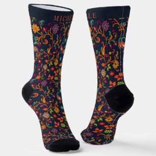 Benutzerdefiniertes dunkles Navyblau Orange Paisle Socken