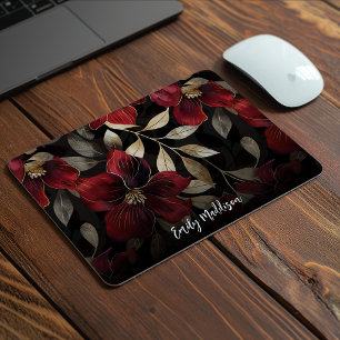 Benutzerdefiniertes dunkles Rotgold florales Muste Mousepad