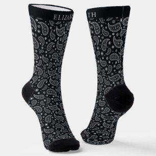 Benutzerdefiniertes dunkles Schwarz-Weiß-Paisley-M Socken