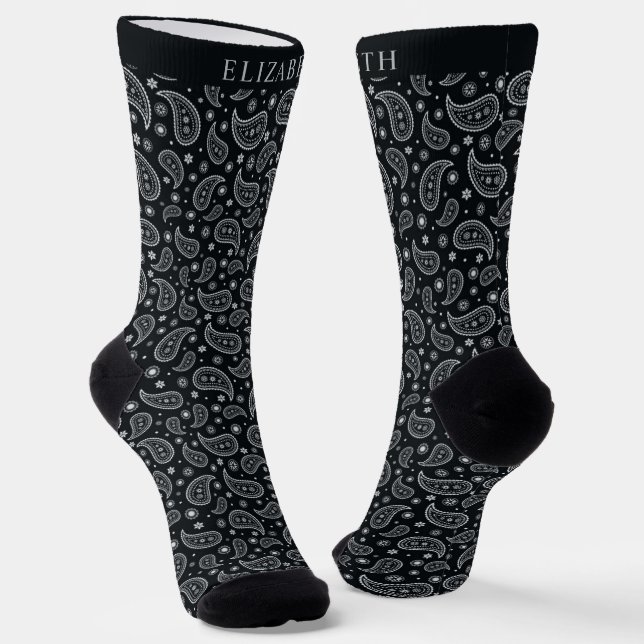 Benutzerdefiniertes dunkles Schwarz-Weiß-Paisley-M Socken (Gewinkelt)
