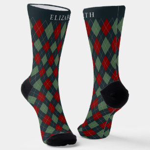 Benutzerdefiniertes Dunkles Teal Grün Rot Argyle-M Socken