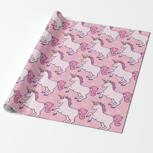 Benutzerdefiniertes Einhorn- und Herzmuster Geschenkpapier (Ungerollt)