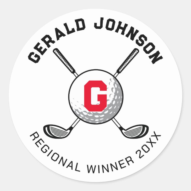 Benutzerdefiniertes elegantes Golf Monogram Design Runder Aufkleber (Vorderseite)