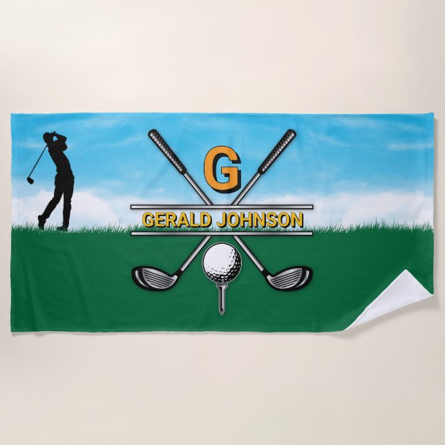 Benutzerdefiniertes elegantes Golf Monogram Design Strandtuch (Vorderseite)