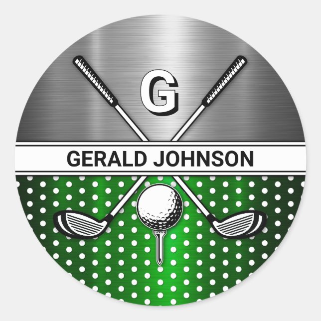 Benutzerdefiniertes elegantes Golf-Monogramm Runder Aufkleber (Vorderseite)