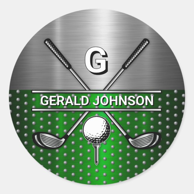 Benutzerdefiniertes elegantes Golf-Monogramm Runder Aufkleber (Vorderseite)