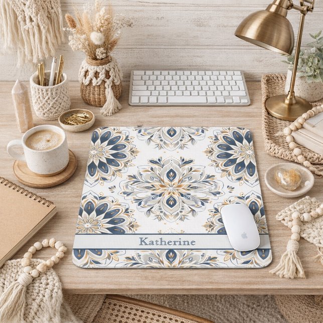 Benutzerdefiniertes Elegantes Mandala Gold Navy Mousepad (Von Creator hochgeladen)