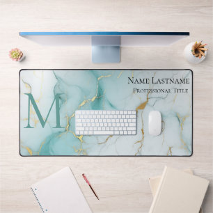 Benutzerdefiniertes elegantes Monogramm Aqua-Marmo Schreibtischunterlage