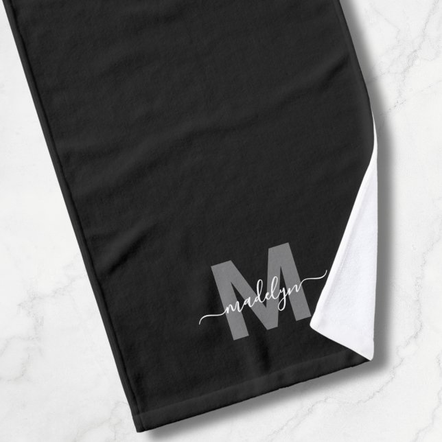 Benutzerdefiniertes elegantes Schwarznamenmonogram Handtuch (Custom Elegant Black Name Monogram Hand Towel)